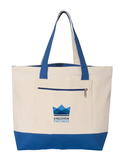 Natural/Royal Zippered Tote  w/Kingsview Partners Logo
