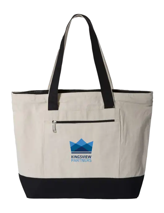 Natural/Black Zippered Tote  w/Kingsview Partners Logo