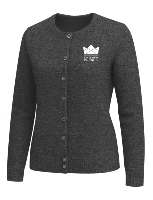 Brooks Brothers Womens Dark Grey Heather Washable Merino Cardigan Sweater w/Kingsview Partners Logo