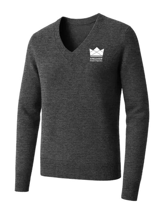 Brooks Brothers Womens Medium Grey Heather Washable Merino V-Neck Sweater w/Kingsview Partners Logo