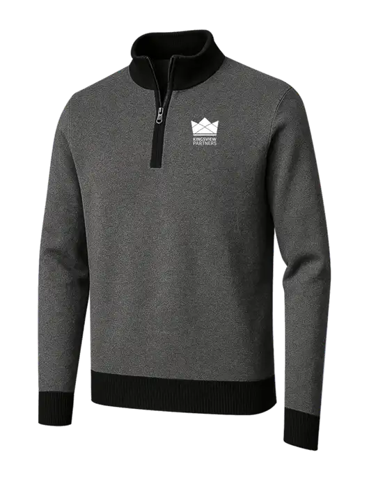 Brooks Brothers Black/Dark Grey Washable Merino Birdseye 1/4-Zip Sweater w/Kingsview Partners Logo