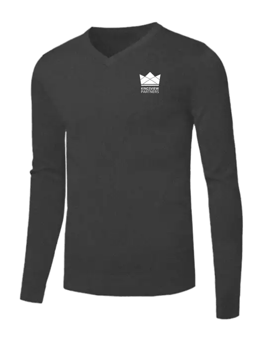 Brooks Brothers Medium Grey Heather Washable Merino V-Neck Sweater w/Kingsview Partners Logo
