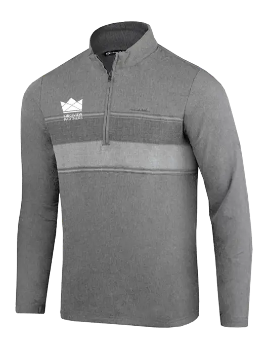 TravisMathew Balboa Chest Stripe Dark Grey Heather Quarter Zip w/Kingsview Partners Logo
