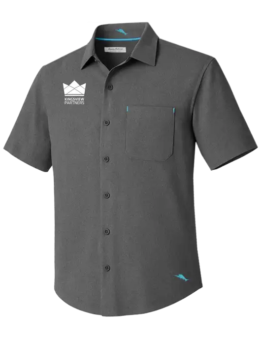 Tommy Bahama Charcoal Sandy Point Short Sleeve Shirt w/Kingsview Partners Logo