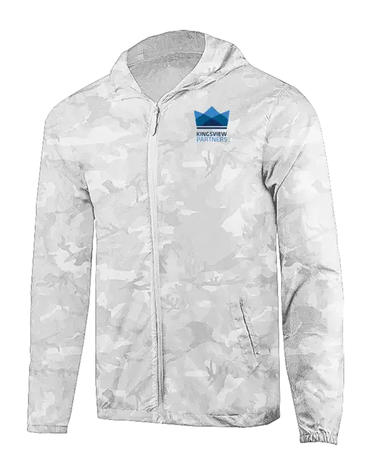 Rainy Day Ultra Lightweight White Camo Windbreaker Full-Zip Jacket w/Kingsview Partners Logo