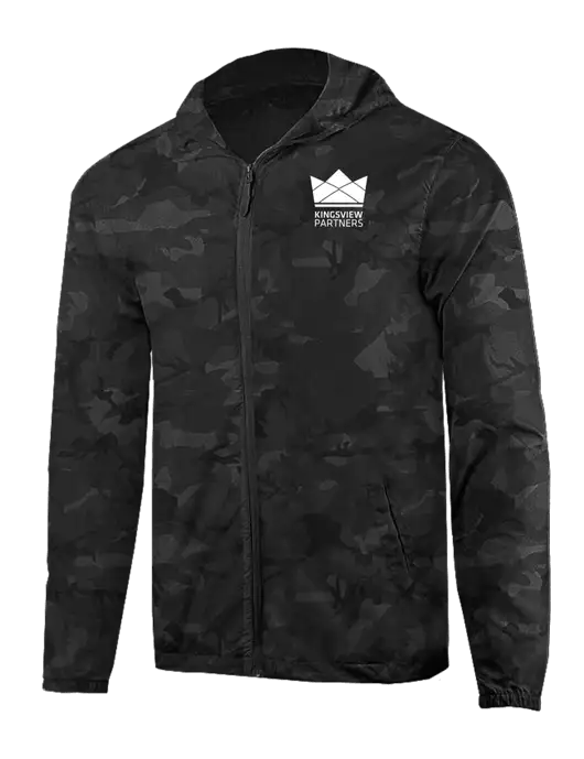 Rainy Day Ultra Lightweight Black Camo Windbreaker Full-Zip Jacket w/Kingsview Partners Logo