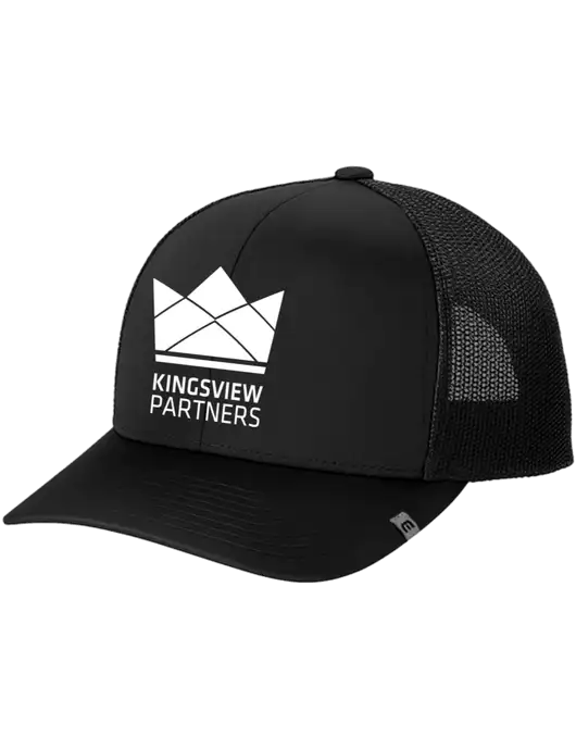 TravisMathew Black Cruz Trucker Cap w/Kingsview Partners Logo