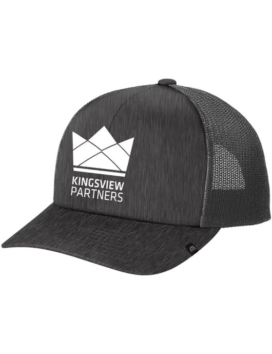 TravisMathew Very Dark Grey Heather Cruz Trucker Cap w/Kingsview Partners Logo