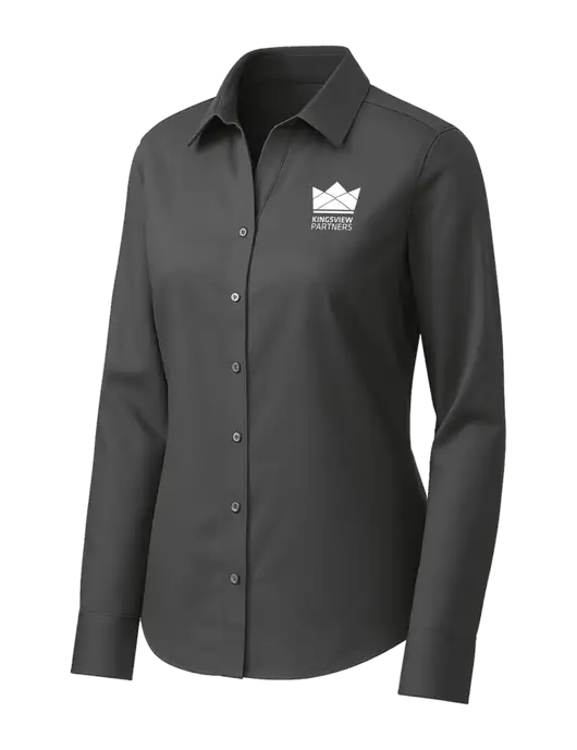 Brooks Brothers Womens Dark Grey Wrinkle-Free Stretch Pinpoint Shirt w/Kingsview Partners Logo