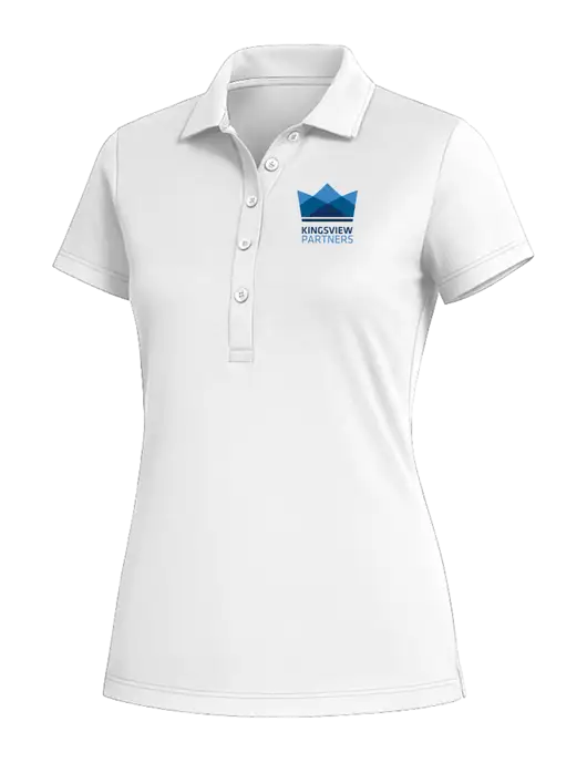 Fairway & Greene Womens White Claire Tech Polo w/Kingsview Partners Logo