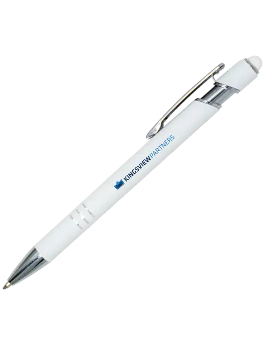 White Cosmo Glide Stylus Pen - Black Ink w/Kingsview Partners Logo