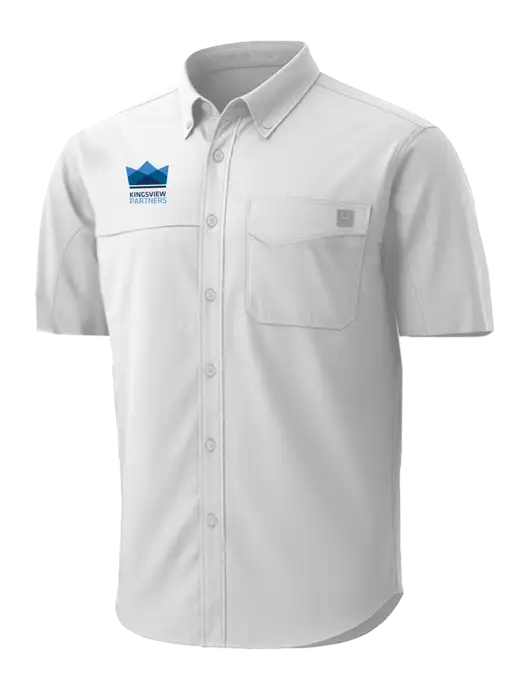 HUK White Tide Point Short Sleeve Shirt w/Kingsview Partners Logo