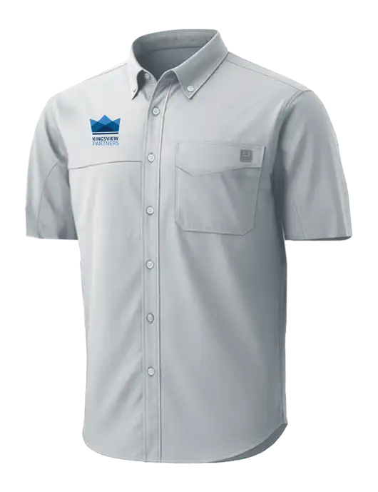 HUK Light Grey Tide Point Short Sleeve Shirt w/Kingsview Partners Logo