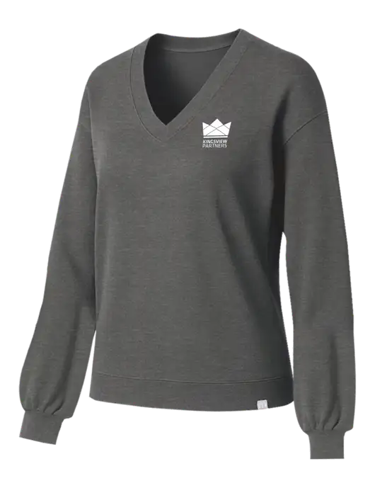 TravisMathew Womens Long Weekend Medium Heather Grey V-Neck
 w/Kingsview Partners Logo