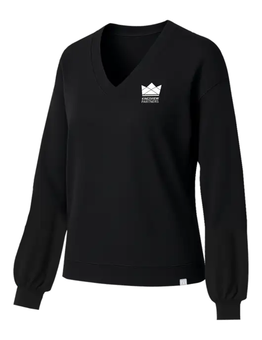 TravisMathew Womens Long Weekend Black V-Neck
 w/Kingsview Partners Logo