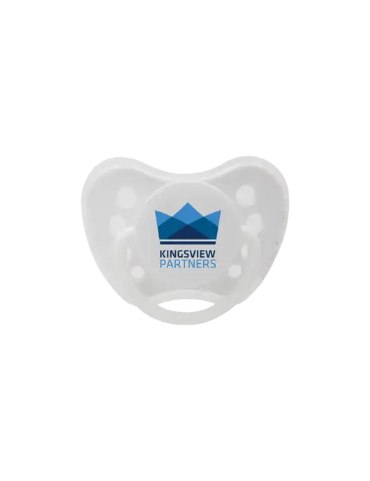 Silicone White Pacifier with Clear Cover w/Kingsview Partners Logo