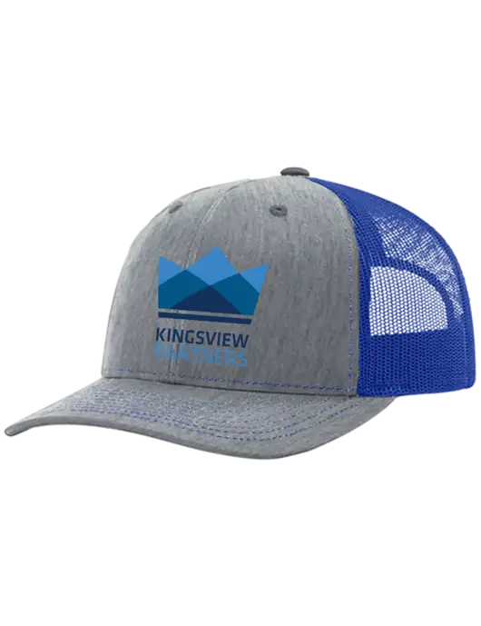 Richardson Adjustable Snapback Original 112 Trucker Cap Heather Light Grey w/Royal Mesh w/Kingsview Partners Logo