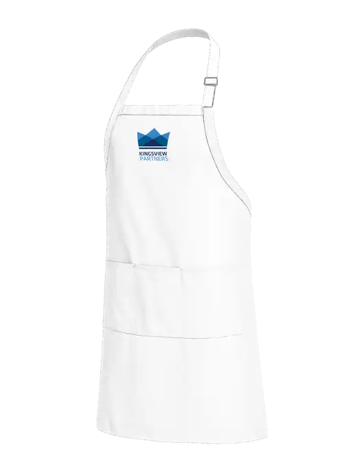 Easy Care Extra Long Bib White Apron with Stain Release w/Kingsview Partners Logo