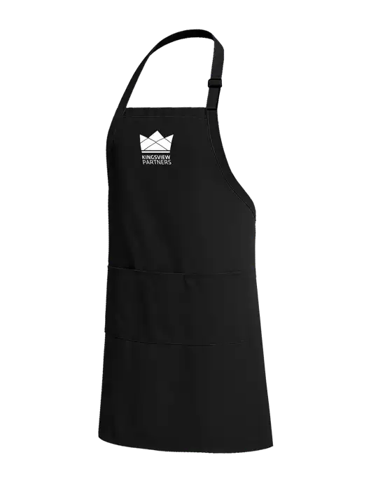 Easy Care Extra Long Bib Black Apron with Stain Release w/Kingsview Partners Logo