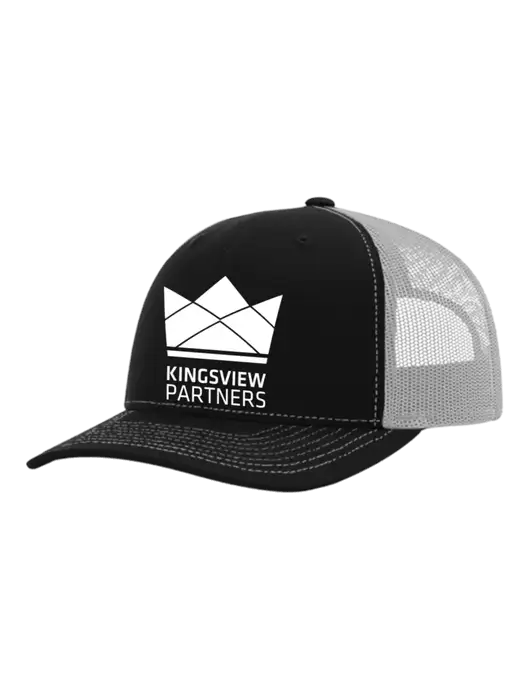 Richardson Adjustable Snapback Original 112 Trucker Cap Black w/White Mesh w/Kingsview Partners Logo