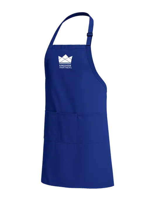 Easy Care Extra Long Bib Dark Royal Apron with Stain Release w/Kingsview Partners Logo