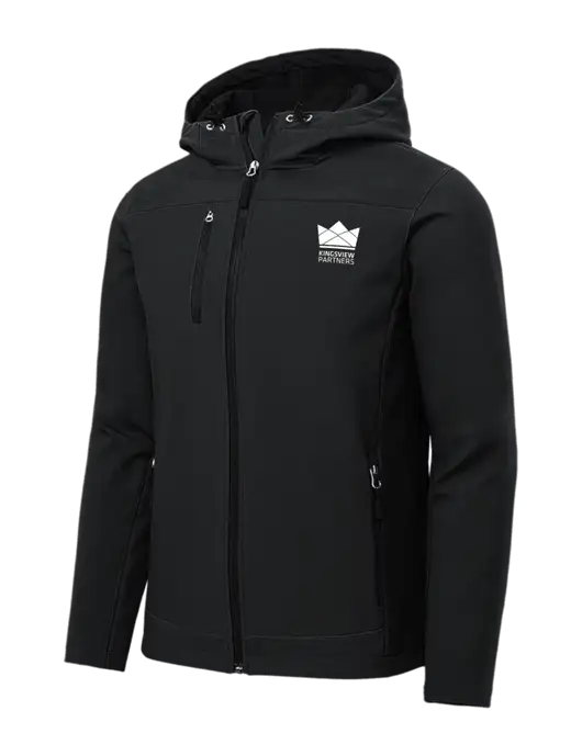 Hooded Core Black Soft Shell Jacket w/Kingsview Partners Logo