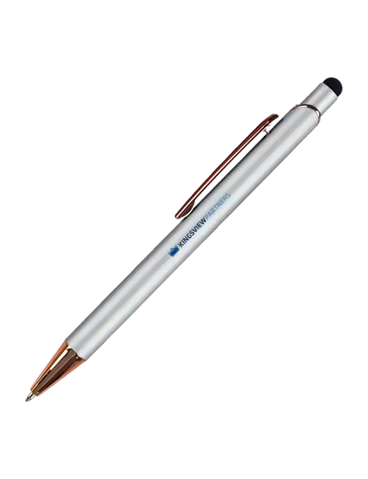 Waterlily White Stylus Blue Ink Pen w/Kingsview Partners Logo
