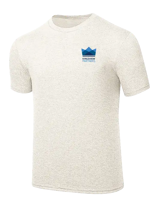 Simply Soft Very Light Tan Heather 4.5oz Poly/Combed Ring Spun Cotton T-Shirt w/Kingsview Partners Logo