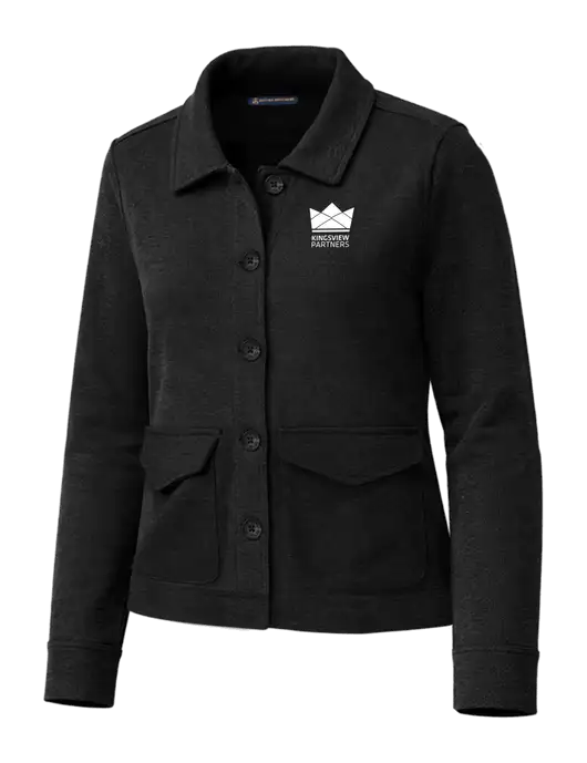 Brooks Brothers Womens Mid-Layer Black Heather Stretch Button Jacket w/Kingsview Partners Logo