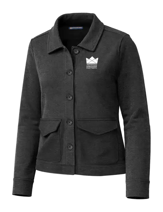 Brooks Brothers Womens Mid-Layer Very Dark Grey Heather Stretch Button Jacket w/Kingsview Partners Logo