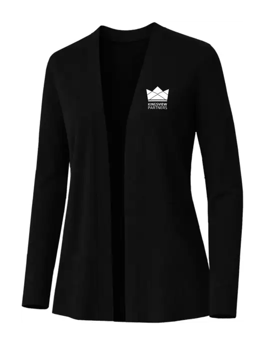 Brooks Brothers Womens Cotton Stretch Long Black Cardigan Sweater w/Kingsview Partners Logo