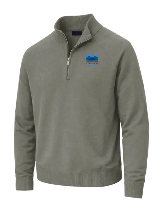 Brooks Brothers Cotton Stretch 1/4-Zip Light Grey Heather Sweater w/Kingsview Partners Logo
