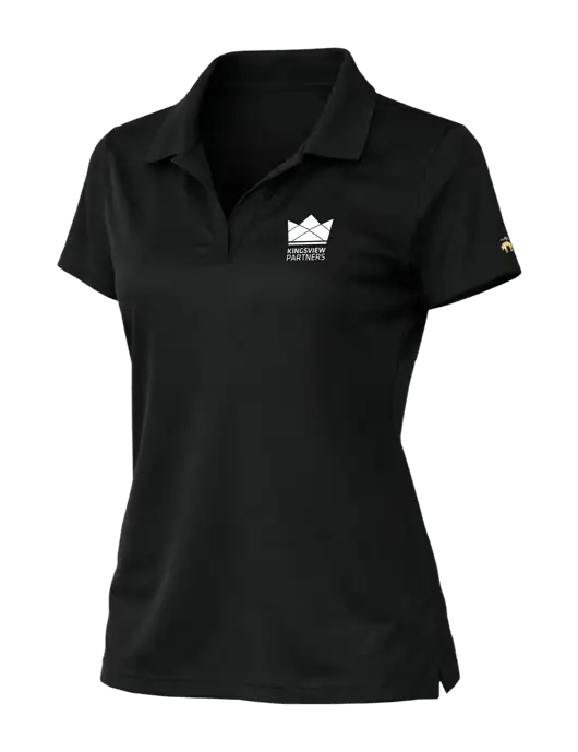 Brooks Brothers Womens Mesh Pique Performance Black Polo w/Kingsview Partners Logo
