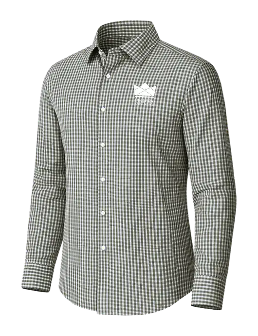 Brooks Brothers Tech Stretch Charcoal Grey Check Patterned Shirt w/Kingsview Partners Logo