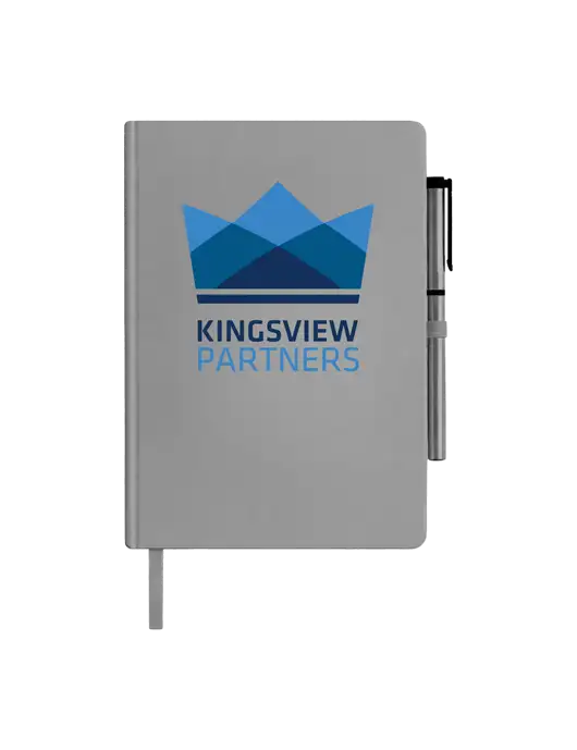 Soft Touch Medium Grey Journal and Gel Pen Combo w/Kingsview Partners Logo