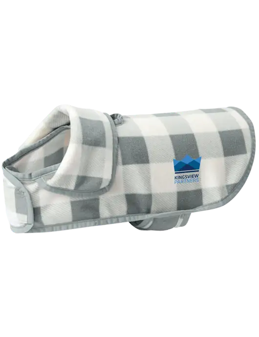 Pawsh Buffalo Medium Grey/White Check Pet Fleece Jacket w/Kingsview Partners Logo