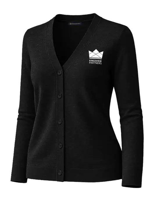 Brooks Brothers Womens Cotton Stretch Black Cardigan Sweater w/Kingsview Partners Logo