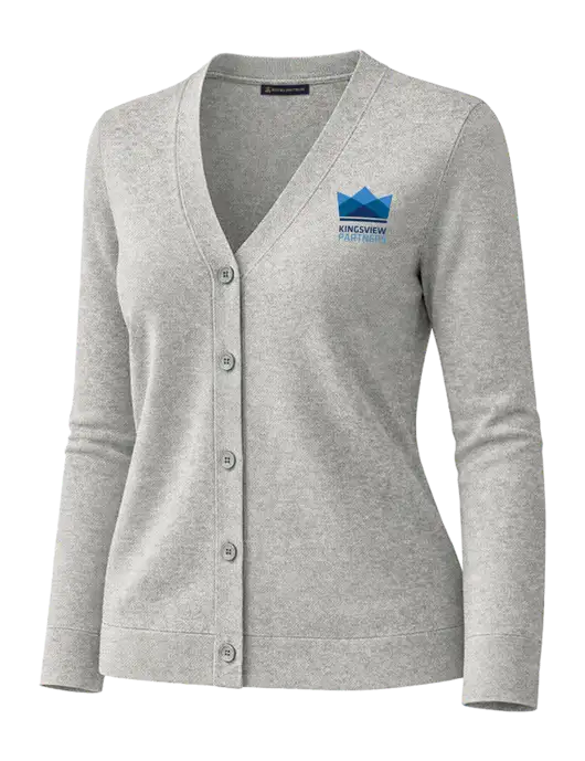 Brooks Brothers Womens Cotton Stretch Light Grey Heather Cardigan Sweater w/Kingsview Partners Logo