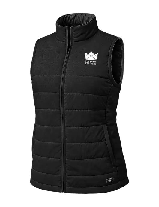TravisMathew Womens Cold Bay Black Vest w/Kingsview Partners Logo