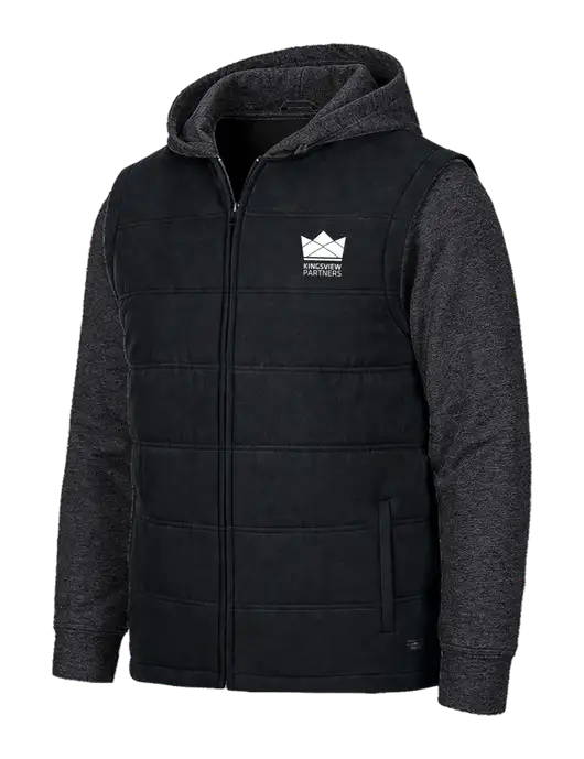 TravisMathew Tides Up Hooded Black/Black Heather Jacket w/Kingsview Partners Logo
