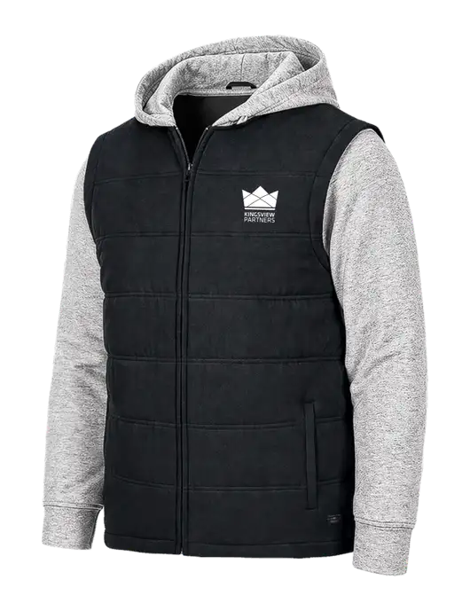 TravisMathew Tides Up Hooded Black/Light Gray Heather Jacket w/Kingsview Partners Logo