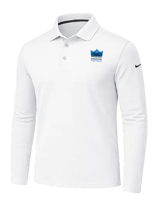 Nike White Dri-FIT Micro Pique 2.0 Long Sleeve Polo w/Kingsview Partners Logo