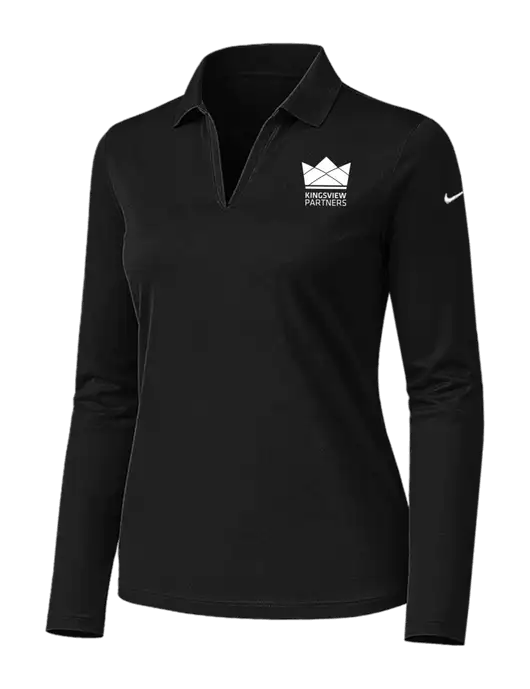 Nike Womens Black Dri-FIT Micro Pique 2.0 Long Sleeve Polo w/Kingsview Partners Logo