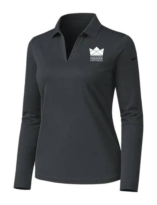 Nike Womens Dark Grey Dri-FIT Micro Pique 2.0 Long Sleeve Polo w/Kingsview Partners Logo