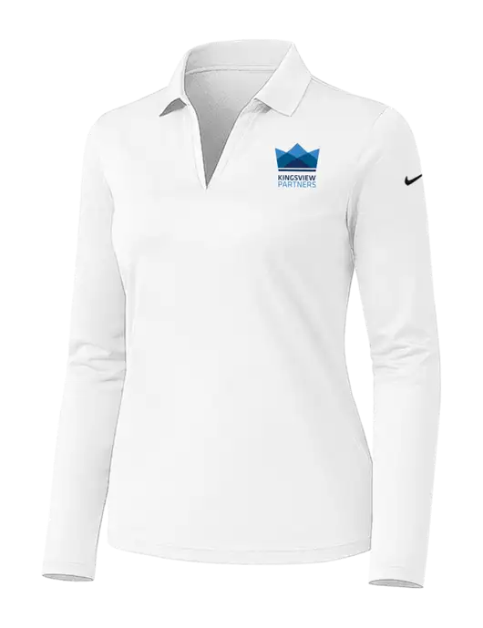 Nike Womens White Dri-FIT Micro Pique 2.0 Long Sleeve Polo w/Kingsview Partners Logo