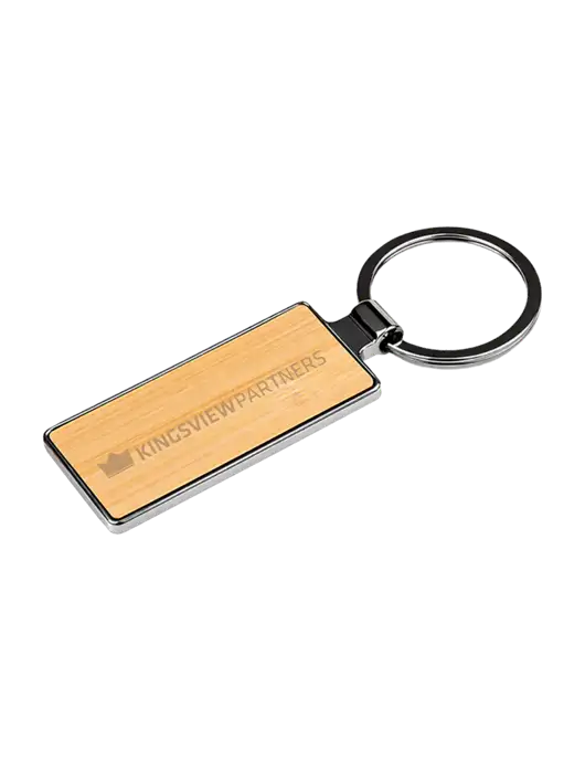 Wood and Silver Rectangle Keychain w/Kingsview Partners Logo