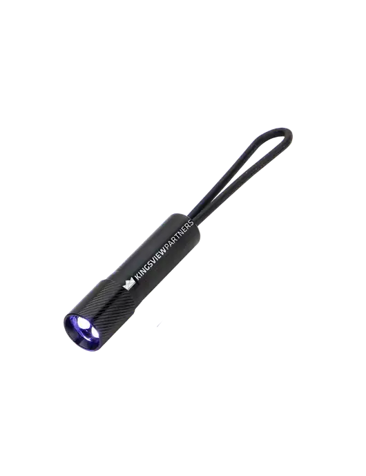 Mini Black LED Flashlight with Silicone Loop w/Kingsview Partners Logo