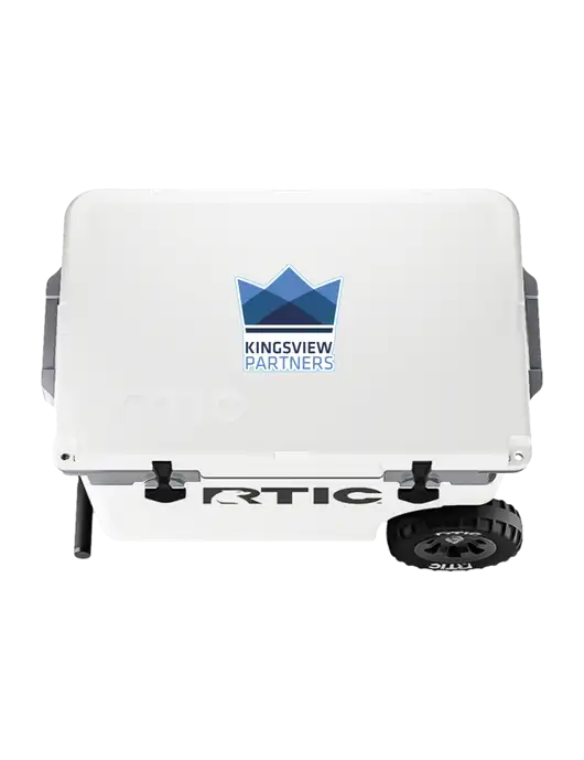 RTIC 52 QT Ultra-Light White Wheeled Cooler w/Kingsview Partners Logo