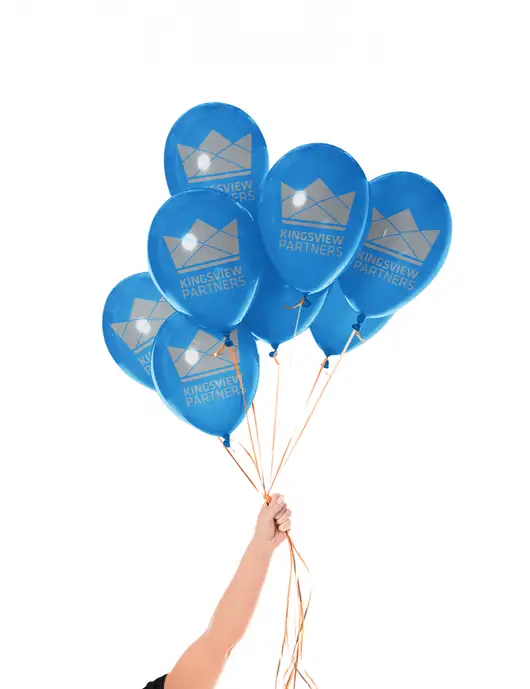 Metallic Blue 12" Latex Balloons w/Kingsview Partners Logo 12/pkg